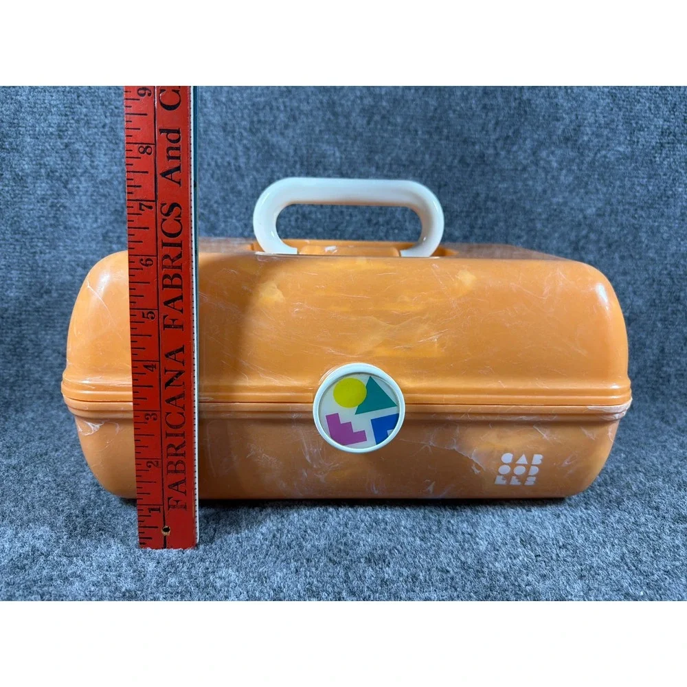 Vintage Caboodles Makeup Case Orange Marbled Organizer Box with Mirror 90s Retro